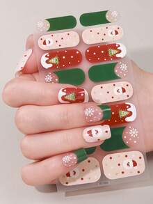 16片装格子美甲贴纸，法式闪粉自粘全贴甲片，女士DIY美甲贴纸 - 彩色 - 查看 12