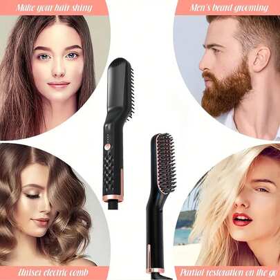 UKLISS Unisex Black Hair Brush Hair Straightener 35W Electric Mini Hot Comb Heating Straightening Beard Brush Mom Gifts Valentines Gift Boyfriend Gifts Valentine Day Gifts Pink Cute St Patrick Day