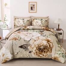 7 Pieces Bed In A Bag Queen King Comforter Set Black/Purple/Green , Pink Floral Bedding Sets Elegant Flower Bed Set Lightweight Comforter For All Season With Flat Sheet, Fitted Sheets, Pillowcases & Shams,For Wedding Items,Valentines Day Home Bed Room Decor,Easter Gifts - màu xanh mòng két - Xem 3