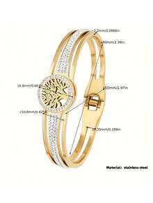 RAYQUEEN 1pc Stainless Steel Life Tree Design Rhinestone Bracelet, Suitable For Holiday Gifts - Bracelet - View 5