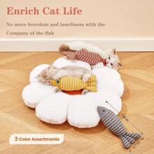 3 Juguetes para gato realistas con forma de peces con textura arrugada - Peluche resistente con protuberancias texturizadas para juego interactivo, resistente a mordeduras y apto para gatos y gatitos, diseño divertido a rayas naranjas y amarillas, juguete interactivo para gatos