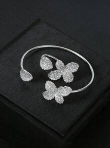 1 Set mit 2 verstellbaren Zirkonia-verzierten Armband und Ring Set, modisch und kreativ, geeignet für Partys, Hochzeiten und Anlässe