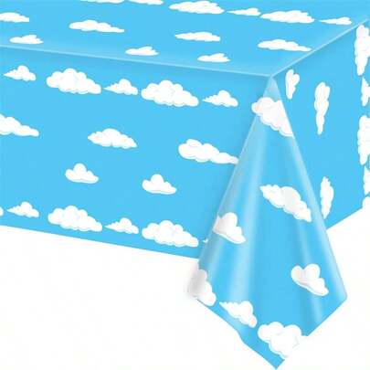 1Pack/4 Packs Blue Sky White Clouds Party Tablecloth Cartoon Story Birthday Party Supplies Disposable Table Cover 54 X 108 Inch For BoyGirl BabyShower Birthday Party Decoration