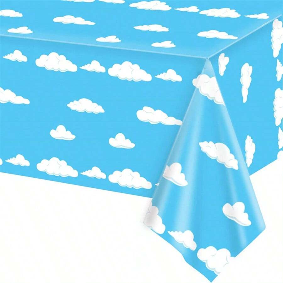 1Pack/4 Packs Blue Sky White Clouds Party Tablecloth Cartoon Story Birthday Party Supplies Disposable Table Cover 54 X 108 Inch For BoyGirl BabyShower Birthday Party Decoration - Blue - View 1