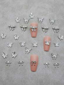 20pcs/Pack Nail Art Decorations - Assorted Butterfly & Bow Designs, Suitable For Nail Art Decoration