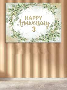 1pc Customizable Anniversary Number Green Leaf Wreath, Wedding Anniversary Party Decor, Photography Background Prop