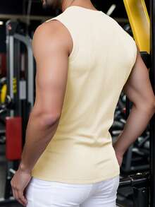 Tank Top Pria Kasual Modis dengan Tekstur Rib, Potongan Slim Fit, dan Elastis. - Aprikot - View 3