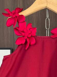 Vestido de tirantes de unicolor tejido lindo para niñas en verano - Burdeos - Ver 3