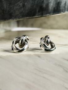 Interlocked Heart Stainless Steel Earrings, For Daily Wear Winter Gifts - Silver - View 2