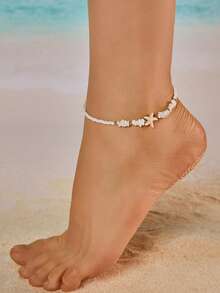 Tropiscape 1 chiếc Lắc chân đính đá trắng hình sao biển trang trí cho kỳ nghỉ dành cho nữ khi đi biển, du lịch, mùa thu, Giáng sinh, Giáng sinh, quà tặng Giáng sinh mùa đông - Nhiều màu - Xem 2