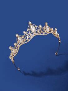1pc Elegant Princess Headdress Fashion Headband Crown Tiara, Rhinestone Alloy Bridal Crown For Women Costume, Party, Wedding, Photography Accessory