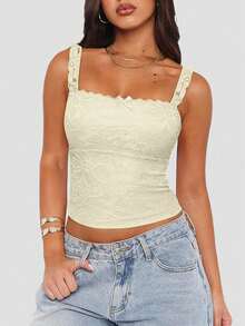 Elegant Bow Lace Patchwork Design Camisole, Summer - Yellow - View 3