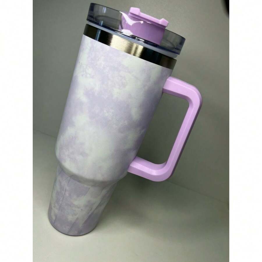 Stainless Steel Thermal Cup 1200 Ml With Handle And Straw Designs: CLOUDS, MARBLE AND GLITTER - 紫丁香色 - 查看 1