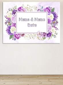 1pc Customizable Purple Floral Background, Romantic Engagement Wedding Anniversary Bridal Party Decoration Prop