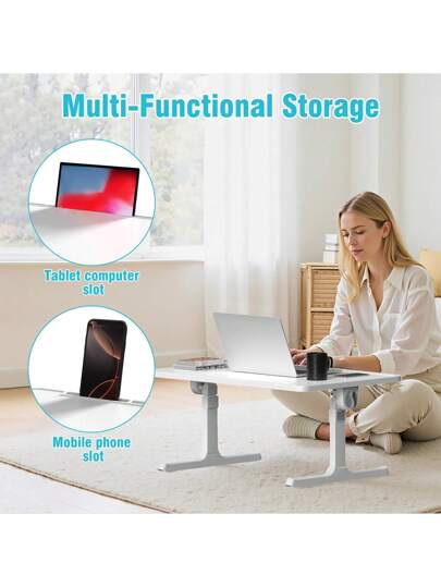 LILIIN Portable Foldable Laptop Tafel Height Adjustable Bedside 60 39.5 Cm Tablet Holder, Anti Slip Strip MDF Bed, Ofa Travel, Verlichting Gray/Warm White/Brushed Black/Walnut/White Maple view 7