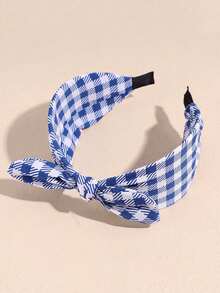 Nuevo diseño de diadema de tela a cuadros con lazo y orejas de conejo, accesorio de pelo versátil, de moda, lindo y dulce