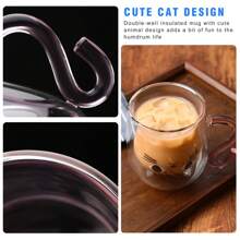 Double Wall Glass Cat Mug - Insulated Cute Coffee Cup With Handle, Holiday Gift For Women/Wife (Christmas Halloween Valentine's Mothers Day Easter) Birthday Present Idea For Cat Lovers