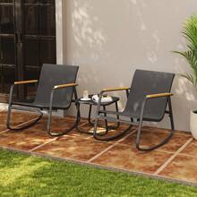 3 Piece Rocking Bistro Set, Textilene Fabric Patio Furniture Set, Front Porch Rocker Chairs With Coffee Table For Lawn, Garden, Balcony, Poolside ,Outdoor Furniture - màu đen - Xem 1