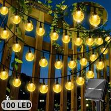1pc Solar Crystal String Lights - 20/100/200 LED Fairy Lights With 8 Lighting Modes, Button Control Switch, Ideal Decorative Lights For Outdoor Wedding, Patio, Garden, Fence, Christmas And Halloween Parties