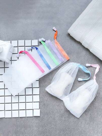 2pcs/4pcs/6pcs Random Color Color Ribbon Bubble Net, Soap Bag, Manual Soap Bubble Net, Facial Soap Net, Can Hang Foam Net Bag, A Family Necessity