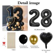43pcs Black Number Column Balloon Set, Includes 32 Inch (81.28cm) Black Number Foil Balloons, Black & Metallic Gold Round Latex Balloons, Suitable For Anniversary, Birthday Decorations, Brides, Wedding Decor, Graduation, Festivals, Party Decor
