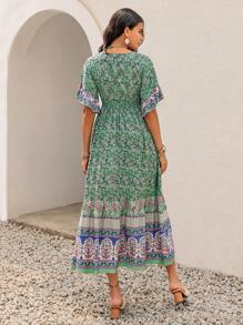Rusttydustty Vestido de verano elegante con cruce floral azul para mujer de talla grande, ideal para vacaciones en la playa, Día de San Valentín, fiestas de verano, Coachella, Hawái, y viajes tropicales con volantes