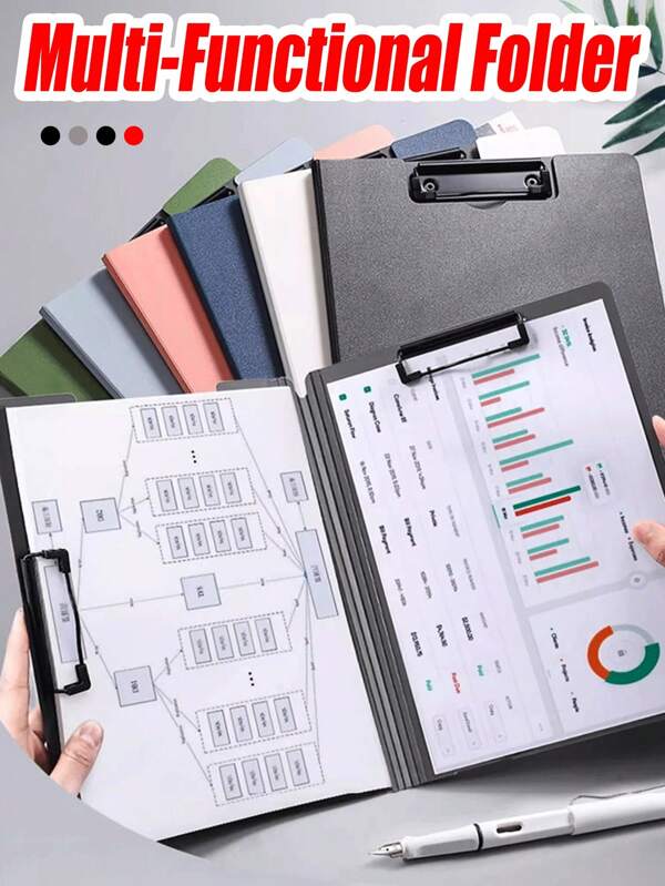 1 pieza Carpeta con doble clip y portada rígida tamaño A4, Sujetapapeles multifuncional horizontal, Organizador de documentos, Cuaderno, Útiles de oficina para negocios/estudiantes, Regreso a clases, Útiles escolares