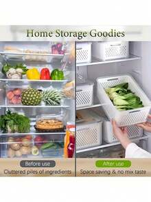 Asnews 6pcs/SetRefrigerator Storage Box With Lid And Drain Basket, Fruit Vegetable Storage Containers Transparent Drainable Stackable Produce Saver Container Food Organizer Bins For Fresh Vegetable Fruit L - 透明色 - 查看 5