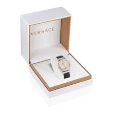 女士时尚黑色皮表带腕表，不锈钢表壳，石英机芯，银色表盘，优雅礼品腕表，VE6J00123 - 黑色 - 查看 9