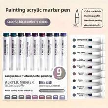 Languo 9 Color Acrylic Paint Marker,Flexible Head,Brightly Colored For Stackable Colors,Doodle Drawing,Handwriting,Learning Markers Art Supplies Stationery Back To School
