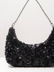 Sparkling Sequin Shoulder Bag, Sequin Bag, Party Dresses For Women, Premium Style Women's Handbag, Prom Bag, Prom Dresses For Women, Prom Accessories, Elegant Women's Bag, Wedding Items, Glitter Prom Wallet (Random Pattern) - Black - View 4