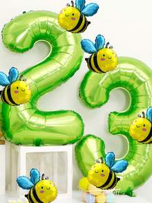 5pcs/Set Bee Balloon Set, 40-Inch Gold & Light Green Number Foil Balloons + Mini Cartoon Bee Balloons, Suitable For Birthday Party Decorations - Multicolor - View 5