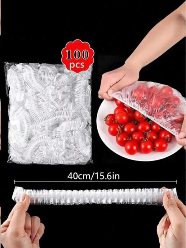 100 unidades/50 unidades/pacote de capas descartáveis para embrulhar alimentos, toucas de chuveiro, sacos retráteis multiuso, película espessa para preservação de alimentos na cozinha, capas para armazenamento de alimentos em geladeira, tampas elásticas extensíveis