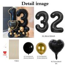 43pcs Black Number Column Balloon Set, Includes 32 Inch (81.28cm) Black Number Foil Balloons, Black & Metallic Gold Round Latex Balloons, Suitable For Anniversary, Birthday Decorations, Brides, Wedding Decor, Graduation, Festivals, Party Decor