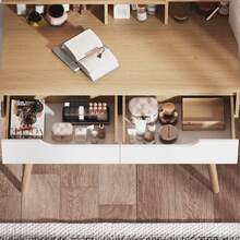 Vanity Desk With LED Lighted Mirror-3 Color Models,Makeup Desk With 4 Drawers And 3 Open Shelves ,Dressing Makeup Table For Home Apartment - Xem 8