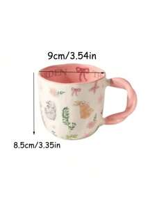 Valentinstags-Geschenke: 300ml natürliche Blumen Keramiktasse, handbemalte Tier Frühstückstasse, Paar Cartoon Gewebemuster Kaffeetassen-Set, Büro Zuhause Latte Kunst Tasse