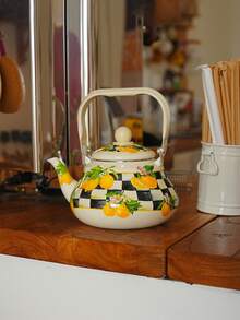 1 套，格纹柠檬花珐琅复古钟和梨形茶壶，家用下午茶壶，户外露营便携式水壶，多功能厨房燃气/电炉加热水壶，送给长辈、亲戚和朋友的绝佳礼物 - 方格檸檬花 - 查看 11