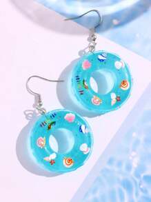 1 Pair Of Creative & Cute Mini Blue Swimming Ring Earrings For Women, Beach/Vacation Jewelry
