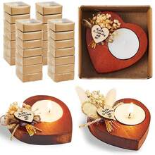 10支/4支/1支装家居装饰香氛蜡烛，木质烛台，新娘礼物烛台，复古木质心形烛台，适用于冥想、酒店或婚礼装饰、现代家居蜡烛、房间装饰、生日毕业礼物、DIY乡村农舍桌面装饰（芦苇草、满天星随机组合发货），感恩节、新年、圣诞节、情人节装饰烛台
