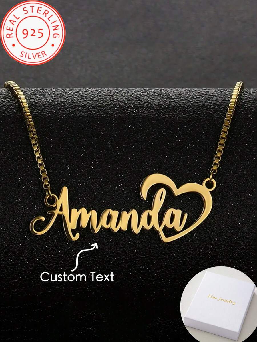 1 Piece 925 Silver Customized Personalized Name Heart Necklace. Women's Jewelry, Fashion Simple Style Elegant Birthday Gift, Valentine's Day Gift, Christmas Gift. Casual Look And Special Occasion Wear