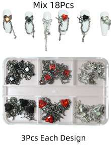 批量供应优雅 Y2K 18 件吊坠蝴蝶结链，带星星水钻，红黑蜘蛛网心形长链美甲饰品 3D DIY 圆形芭蕾舞女演员指甲装饰配件废旧手机壳发饰吊坠配件 - 彩色 - 查看 12