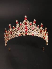 1 Set Red Rhinestones Decor Bridal Crown, Necklace, Earrings 4Pcs Wedding Jewelry Set, Suitable For Wedding Dress, Prom, Party & Ceremony - Multicolor - View 9