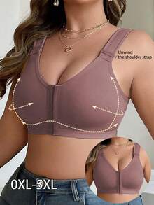 Plus Size Comfortable Front-Closure Wireless Bra, Everyday Wear - Brown - View 2