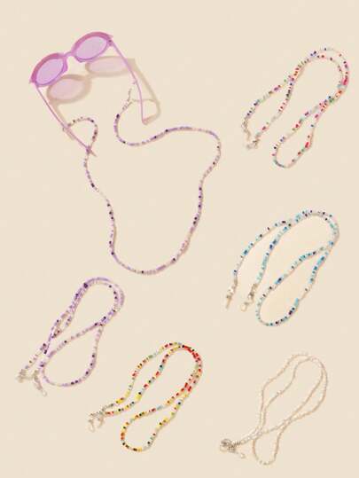 1PC/5PCS Bohemian Kids Eyewear Chain | Adjustable Multi-Functional Mask Lanyard & Bracelet (Vibrant Colors) | Stylish Children's Accessories For Girls,Children Glasses Anti Slip Rope,Glasses Strap, Prevents Glasses From Falling Off