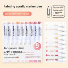 Languo 9 Color Acrylic Paint Marker,Flexible Head,Brightly Colored For Stackable Colors,Doodle Drawing,Handwriting,Learning Markers Art Supplies Stationery Back To School