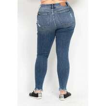 Plus Size High Waist Skinny With Destroy & Shark Bit Hem - Medium - 查看 7