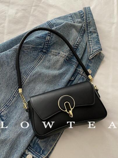  1 件 Low Tea 女士 PU 皮革复古法棍单肩包，顶部手柄设计带翻盖封口，适合旅行、购物、约会、女士礼物、通勤、户外、旅行、野餐