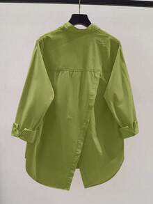 Camisa tipo cárdigan de manga larga, holgada y con abertura en la espalda, versátil para mujer - Verde - Ver 2