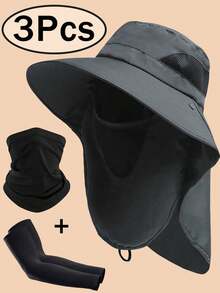 3 件套遮阳帽 + 袖套 + 围脖 男女款渔夫帽 UPF 50+ 布尼帽 可折叠防晒 徒步沙滩钓鱼 夏季