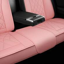 Waterproof 5 Seat Luxury PU Leather Car Seat Covers Full Set Cushion Protector Fit Single Front Seats And Solid Bench 40/60 50/50 60/40 Split Bench Back Universal Fit For Most Cars - 純粉紅色 - 查看 9